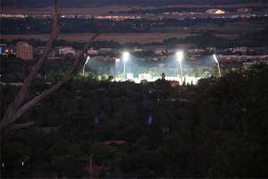 Manuka Oval's first night of lights. The view from Red Hill.