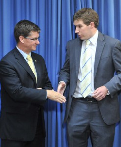 And it's goodbye from him... outgoing Liberal MLA Brendan Smyth with Deputy Opposition Leader Alastair Coe. 