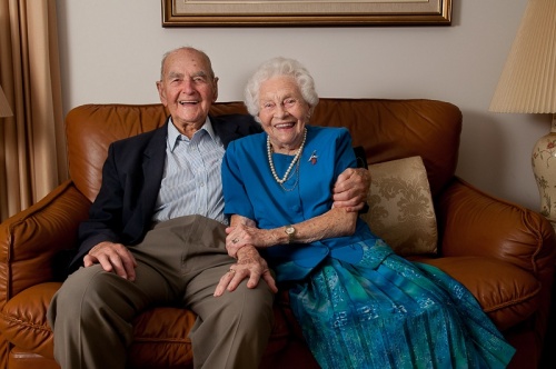 George and Iris Barlin celebrating their 75th wedding anniversary in 2013.