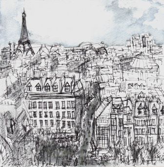 Carolyn Fitzpatrick, “Paris from the Pompidou Centre,” ink and watercolour.