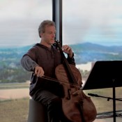 Cellist David Pereira performs at the Arboretum. Photo by Judith Crispin