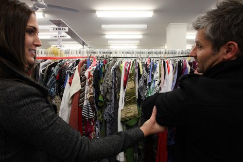 Clinton Hutchinson and wife Andrea, left, pick out clothes for the event. Photo: Leighton Hutchinson
