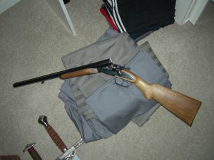 A double-barrelled shotgun seized by police yesterday.