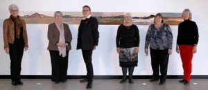L. to R. the artists in front of their respective works: Helen Gray, Beth and Trevor Reid, Beth Miller, Jenny Bowker and Dianne Firth