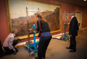 DIRECTOR, Dr Brendan Nelson, oversees the installation of “ANZAC, the landing 1915” at Parliament House, photo  courtesy of the Australian War Memorial