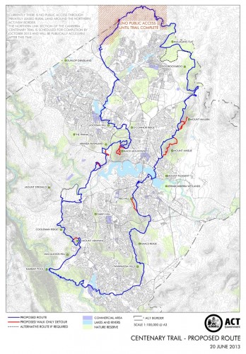 The current map of the route taken by the Centenary Trail.