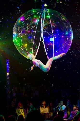 Aerial artist Lucia Carbines as “Miss A in a Bubble”... won an Australian national title for horse vaulting. 