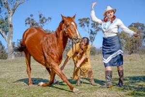Ruby bowing with Jo Carvolth (Indian) and Anita Davenport (Annie Oakley) Rebecca Doyle Photography