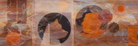 Julie Bradley, Serious Moonlight, gouache and collage, 50 x 150cm