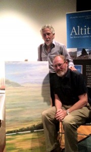 Painter Ian Roberston (l) and sculptor Jeffrey Frith (r)  with Robertson’s impression of Weereewa