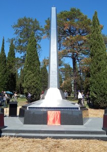 The Centenary Column before two metal plaques were unveiled.
