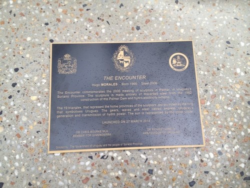 The “temporary”, now departed plaque, featuring the “Palmer” Dam. 