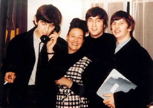 Binny Lum with the Beatles in London, April 1964. Photo by Geoff Charter. Courtesy of Geoff Charter and Sharon Terry.   NFSA title: 1219635 