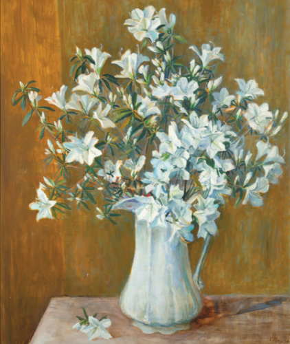 Margaret OLLEY (1923–2011), White azaleas in a white jug, 1970