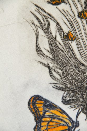 'Full of life and love 1', 2014 detail, Hand coloured drypoint etching_1