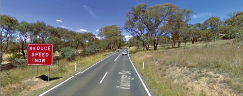 Kuringa Drive, Fraser… Curvy with a couple of sharp corners, but’s just a quiet stretch of virtual country road. Photo by google maps 