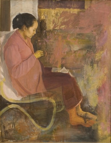Ibu Menjahit [My Mother sewing] 1944 by S. Sudjojono oil on canvas Collection of the National Gallery of Indonesia