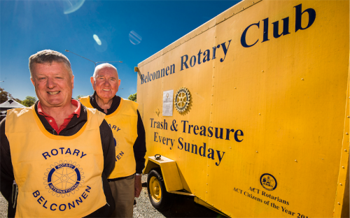 Rotary’s Greg Cameron, left, and Wal Cooper… “We like to think of it as part of the social fabric of Belconnen and wider area.” Photo by Gary Schafer  