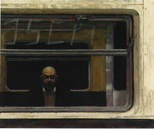 Self portrait on New York subway 2004, by Rick Amor. Collection of Rick Amor and Meg Williams