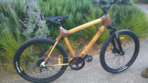 A bamboo bicycle… said to be stronger and lighter than equivalent metal bikes and more comfortable. 