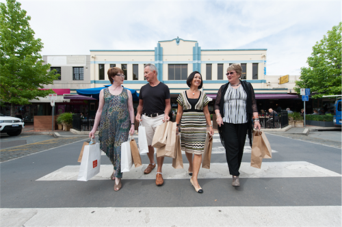 Traders, from left, Wendy Loftus, Rodney Black, Michelle Preston and Marilyn Gray… seizing the opportunity to revitalise Manuka. Photo by Holly Treadaway 