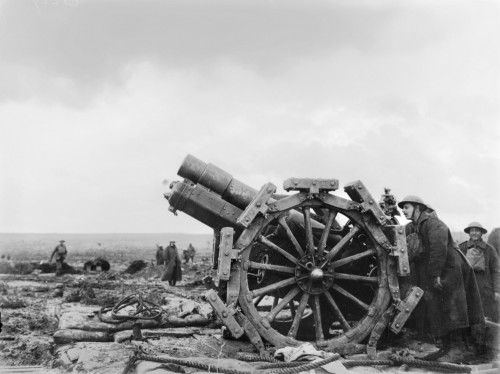 An 8 inch Mark I Howitzer, one of a battery which participated in the Third Battle of Ypres.