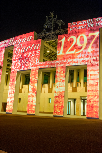 Magna Carta projection on Parliament House for the Enlighten festival. Photo by Auspic, Department of Parliamentary Services 