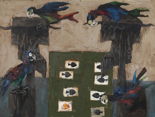 Albert Tucker, 1914–1999 ‘Gamblers and parrots’ 1960, © Barbara Tucker