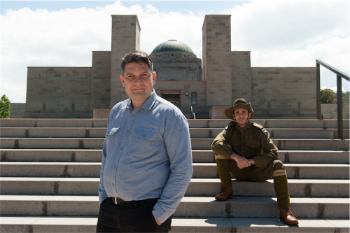 Director Wesley Enoch and actor Guy Simon at the Australian War Memorial… Enoch decided to get in early and make it known loud and clear that there were First Peoples in the first world war. Photo by Holly Treadaway 