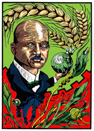 Fritz Haber, 2014, Digital print (coloured from linocut print), image courtesy of the artist