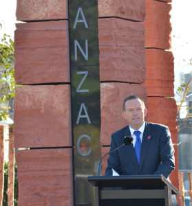 Prime Minister Tony Abbott speaks at the memorial dedication ceremony in Wellington.