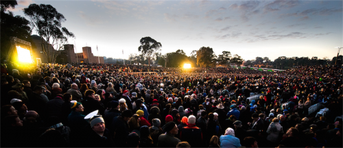 Part of the record crowd at this morning's Anzac Day dawn service at the Australian War memorial. Photo by Andrew Campbell 