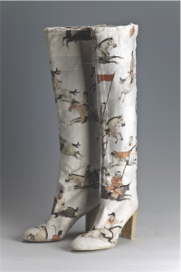 Peng Wei’s “Tang Dynasty Polo”, 2011, on Sergio Rossi boots with ink on rice paper. 