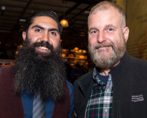 Lenny Scott, winner of Canberra’s best beard title, with publican Peter Barclay. Photo by Andrew Finch