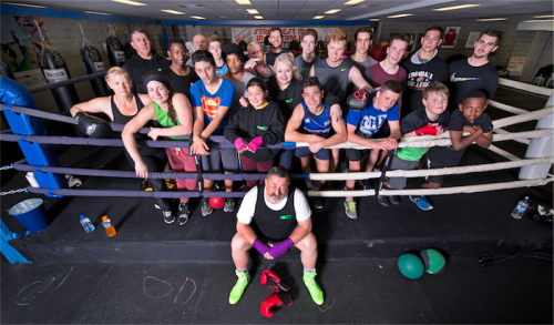 Boxing barrister Jack Pappas and his Fit to Fight gymnasium crew. Photo by Andrew Campbell