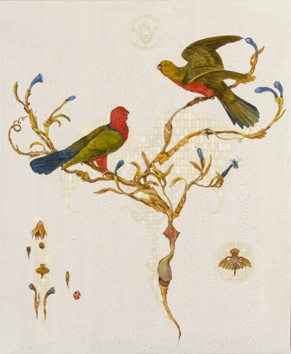 Nicola Dickson - 'Bauer Brocade – King Parrots', acrylic and oil on linen