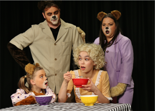  Goldilocks (Jenny Lange) with Father Bear (Michael Jordan), Mother Bear (Bronwyn Edwards) and Baby Bear (Katy Larkin). Photo by Donna Larkin 