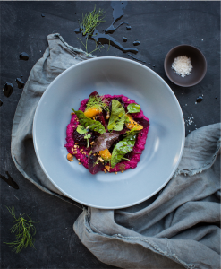 Roasted and pickled local beets with beetroot and chickpea purée made at Mollymook’s Tallwood Eatery. Photo by Tess Godkin 