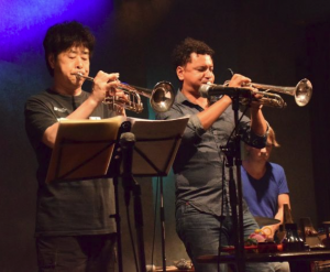 Natsuki Tamura trumpet, Christian Pruvost, trumpet, Peter Orins drums