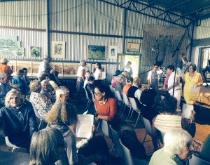 The audience in the shed