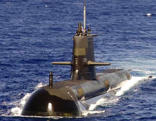The once biggest Collins Class submarine HMAS Rankin… weighing in at a comparatively tiny 3100 tonnes.