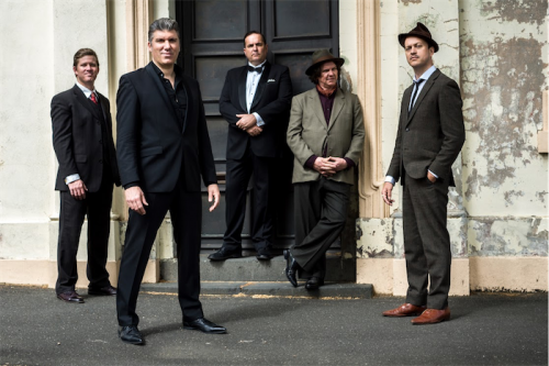 Mikelangelo and of the Black Sea Gentlemen… from left, Guido Libido (Guy Freer), Little Ivan (Sam Martin), T.G. Muldavio (Phil Moriarty), Rufino (Pip Branson) and Mikelangelo (Mikel Simic). 