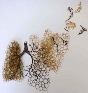 Sharon Peoples "Golden Lungs 6, "Machine embroidered, polyester thread.