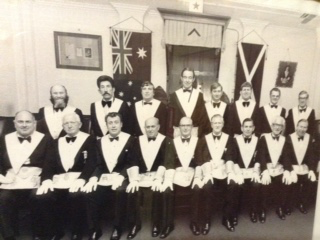 The Lodge St Andrew Queanbeyan No. 56’s newly invested Worshipful Master and his officers/team for 1977. 