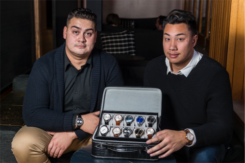 Errol's logistics and shipping chief Brad Wilton, left, with watch designer Michael Phanprachit… “We seem to, ironically, do bigger overseas than in Australia," says Michael.  Photo by Andrew Finch