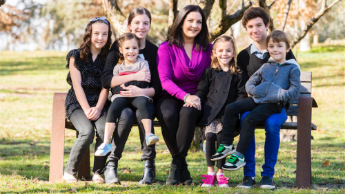 Kate Seselja with her six children, from left, Lily, Isabelle, Zoe, Hope, Ethan and Jonah. Photo by Andrew Finch 