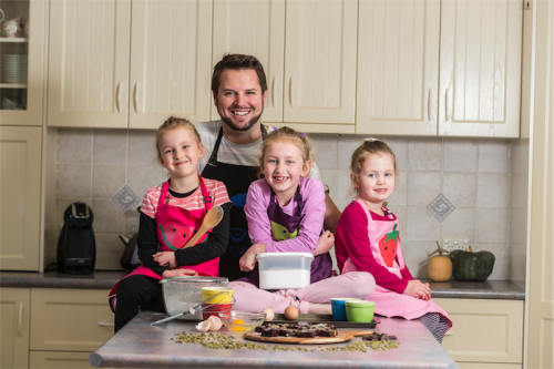 James Clode, with daughters Charlotte, 7, Grace, 5, and Abigail, 3... “The best part is the end, when we get to eat,” says Charlotte. Photo by Andrew Finch 