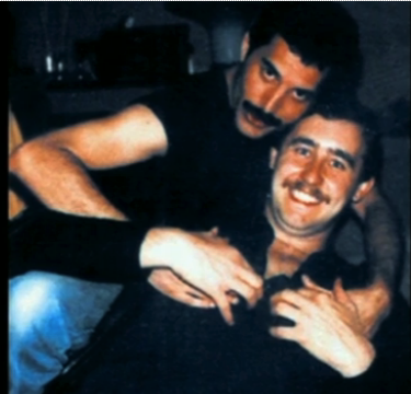 Freddie Mercury, top, with PA Peter Freeman.