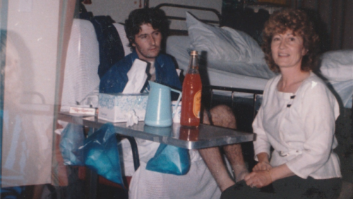 Steven and Christina Tsakalos in the heart and lung rehabilitation centre after overcoming his life-threatening infection in 1987. 