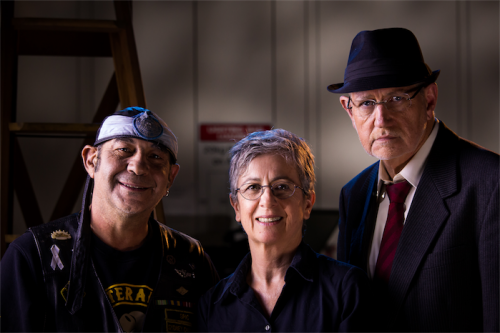 David Villanti, left, director Pattie Collins and actor Graham Gall on the set of "Exit Wounds". 